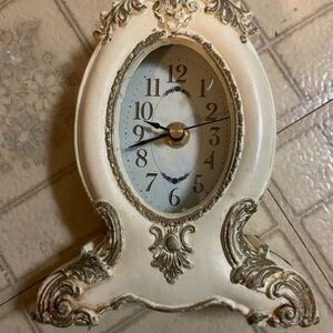 Vintage  shabby chic Ornate table Clock / violin trinket box